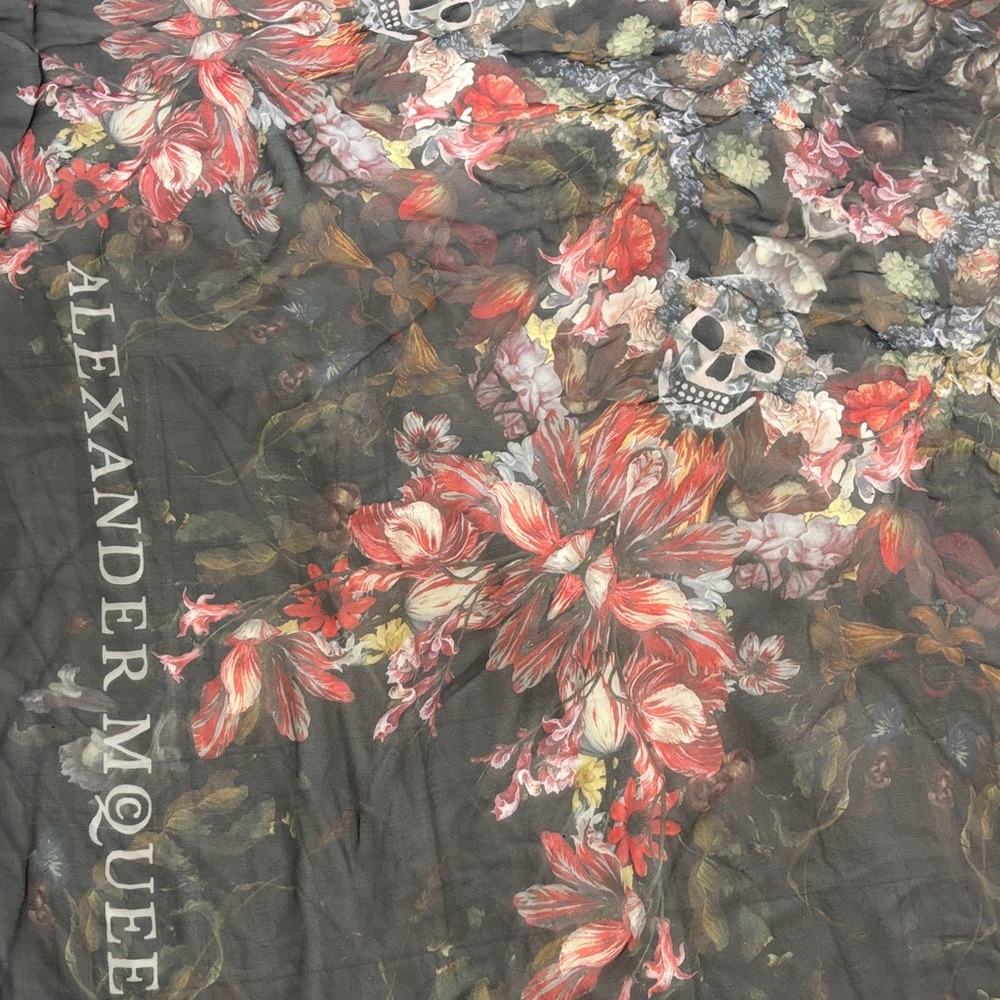 Alexander McQueen Black and Red Floral Skull Scarf